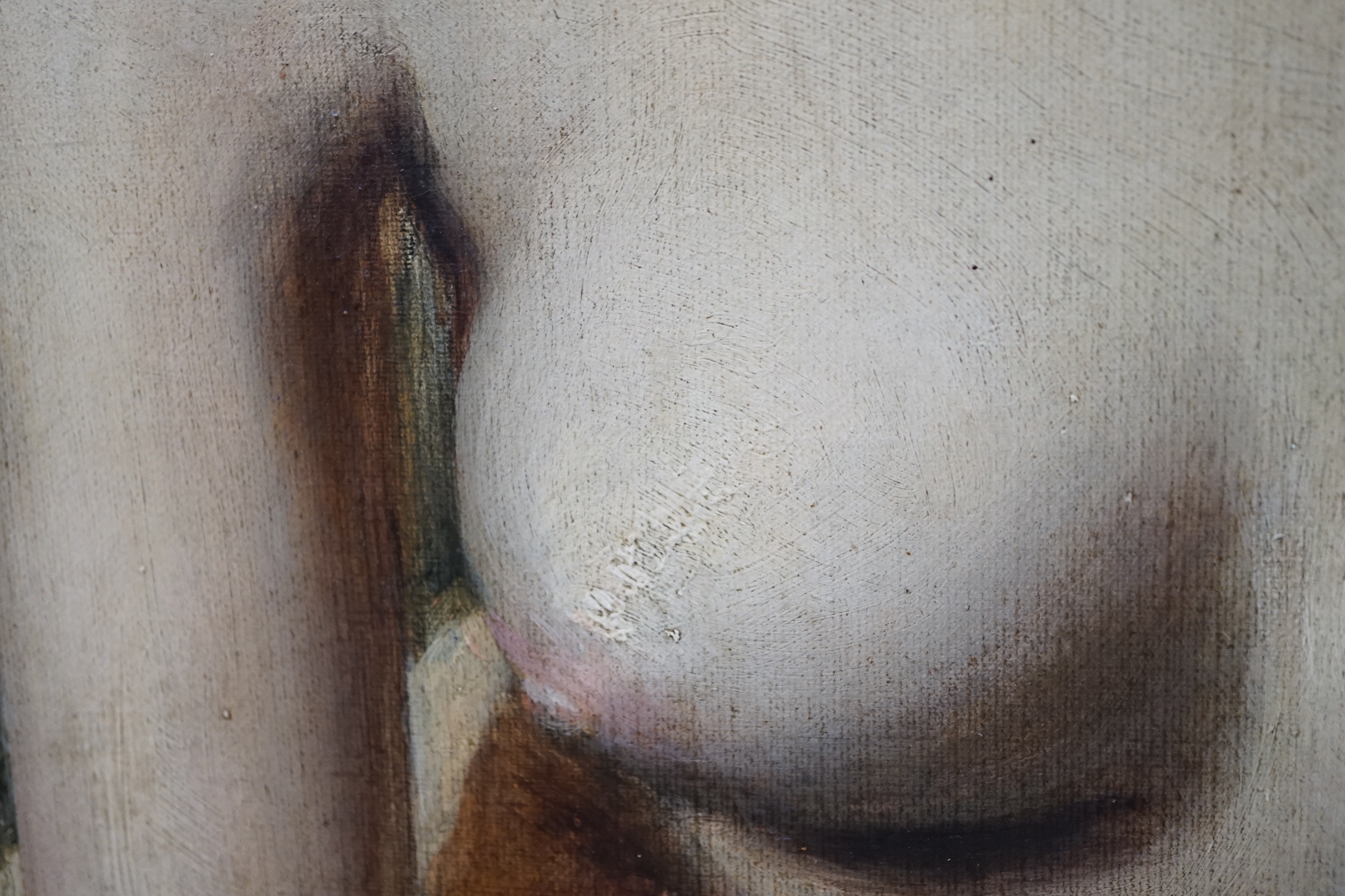 Late 19th Century French School, Seated female nude holding a seashell, oil on canvas, 78 x 98cm